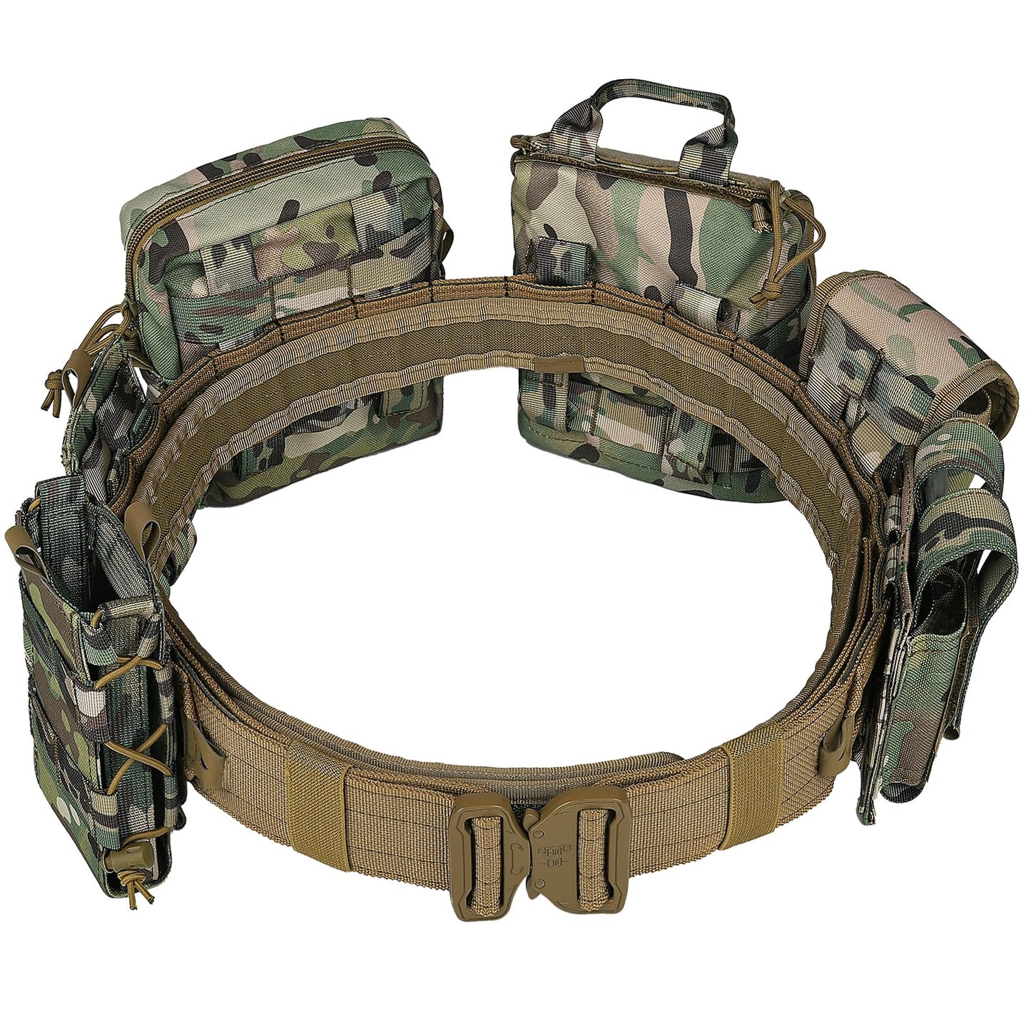 YAKEDA Tactical Molle Battle Belt -Airsoft Combat Belt Quick Release Rigger 1.75 Inch Inner & Outer Heavy Duty Belts for Men (CP)