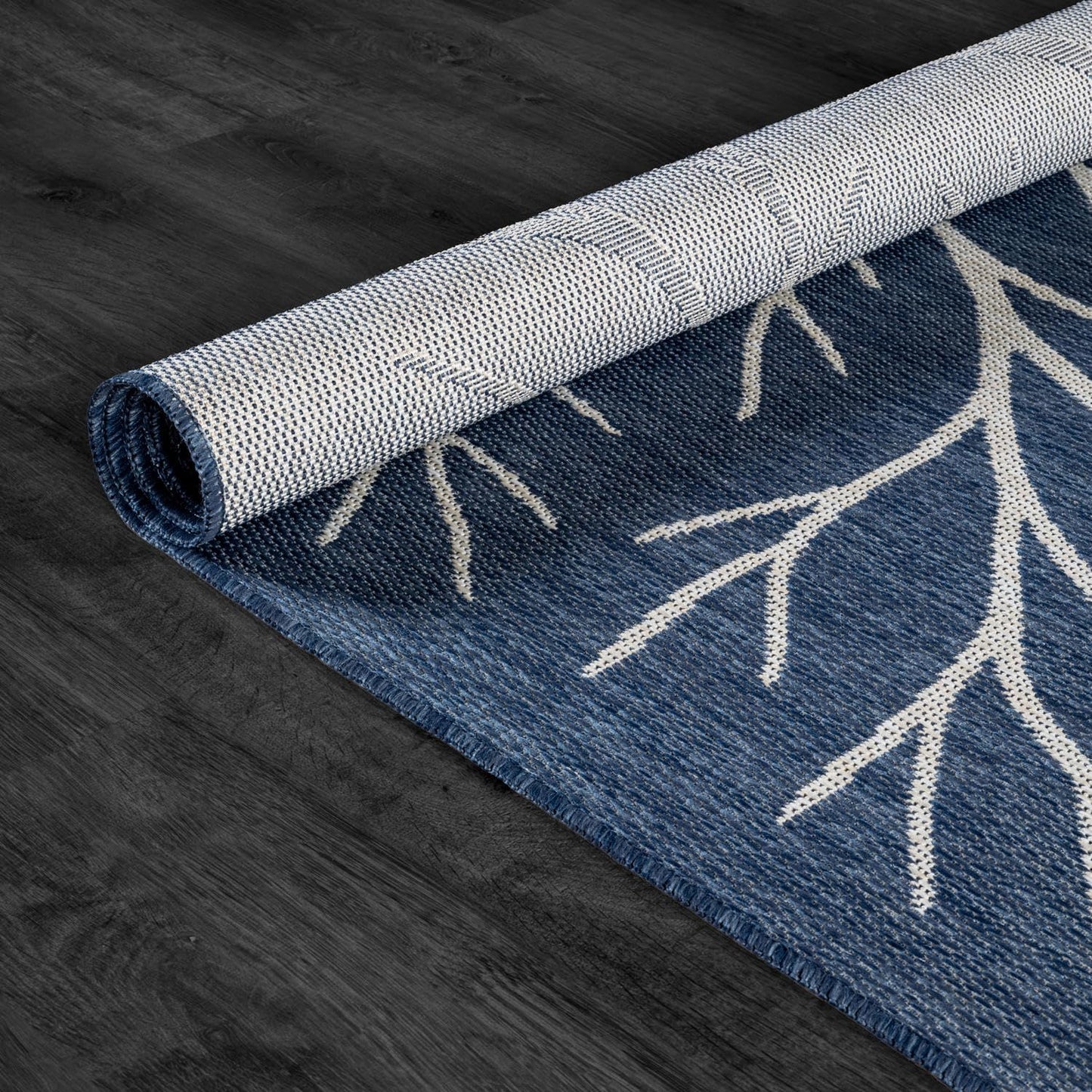Washable Indoor Outdoor Rug 5x7 Modern Area Rugs Branch Pattern Non Shedding Waterproof Easy Clean Patio Deck Porch Living Room Bedroom Garden RV (5 X 7 Blue)