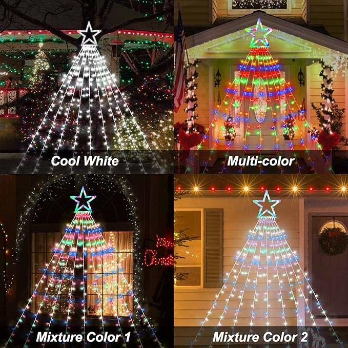 Christmas String Lights Outdoor Decoration 317 LED Star Fairy String Lights 11 Modes & Waterproof for Party Wedding Patio Yard New Year Holiday Indoor Outdoor - Cool White + Multi-Colored