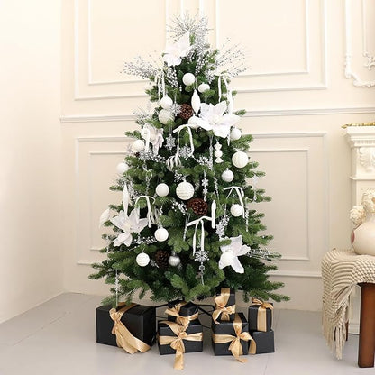 Christmas Ball Ornaments Set Shatterproof Christmas Tree Ornaments 24 PCS Painted Shaped Styles Xmas Tree for Holiday Decor,White