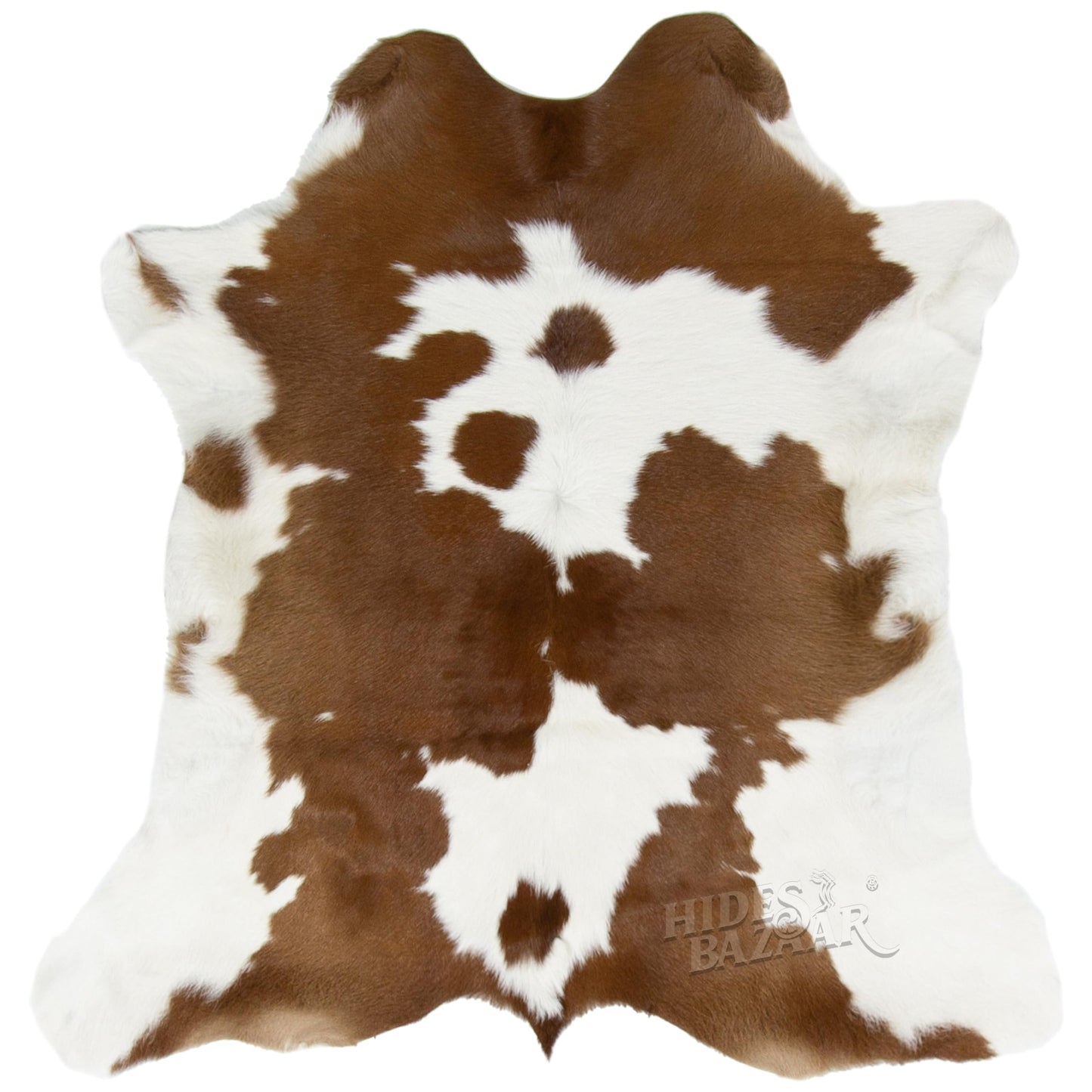 HIDES BAZAAR Calf Skin Brown and White Small Cowhide Rug Premium Cow Rugs for Living Room, Bedroom and Office - Real Cowhide Rug with Brown and White Pattern - Authentic Leather Cow Hide Rugs 3x2 ft