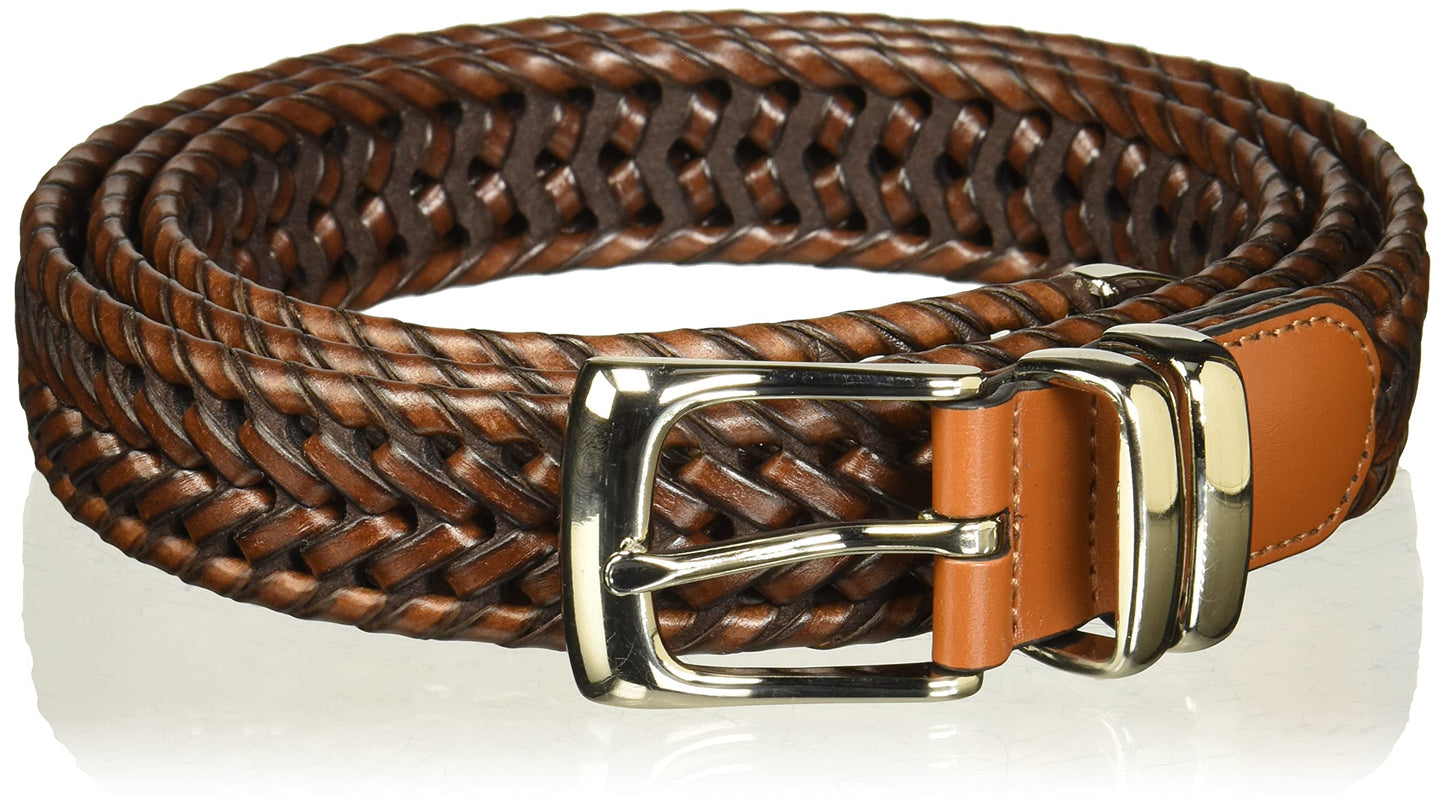 Perry Ellis Men's Portfolio Braided Leather Belt, Luggage, 32