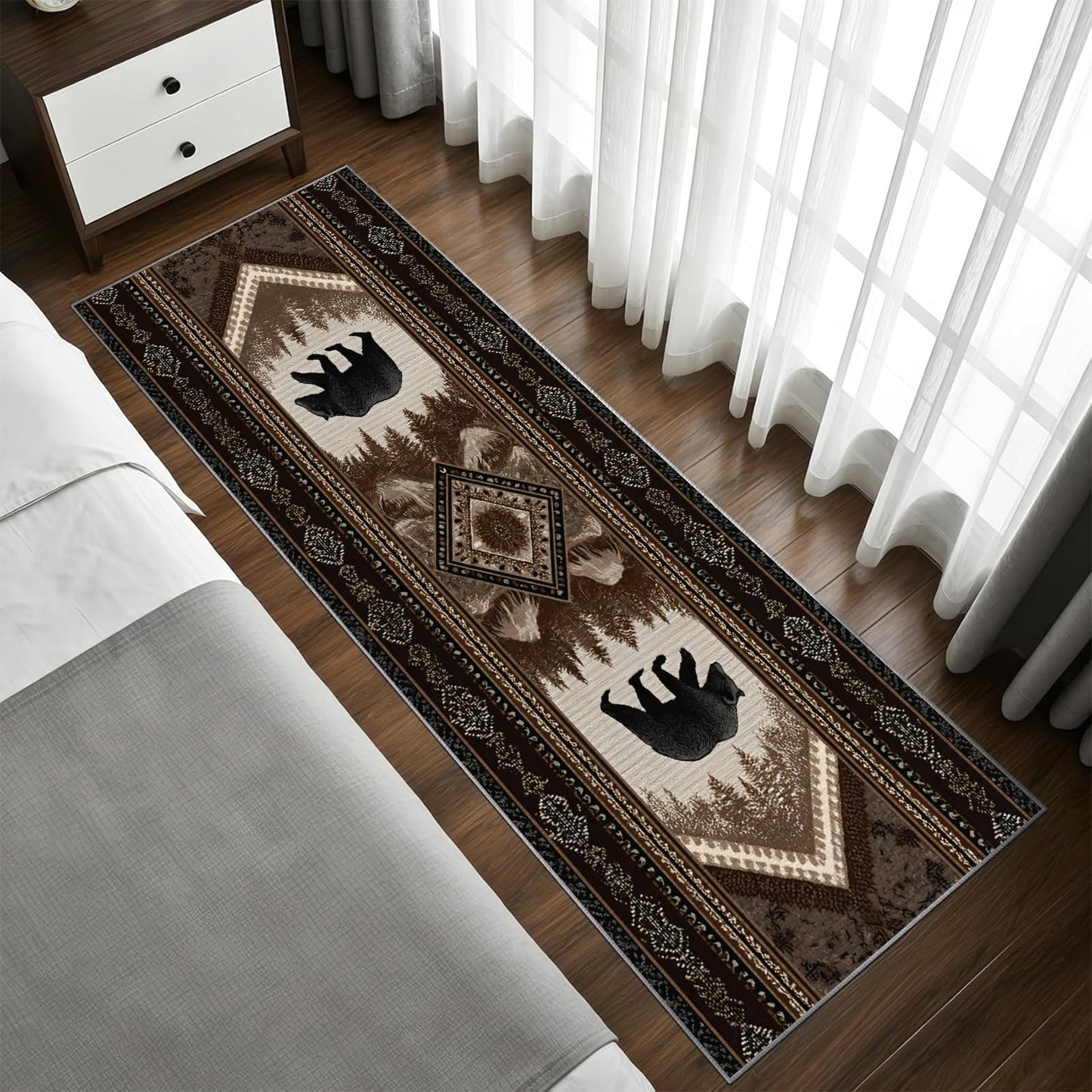 Reocahoo Rustic Cabin Runner Rug 2x8ft, Western Bear Rug for Kitchen, Country Lodge Cabin Rugs, Soft Washable Hallways Mats for Floor - Retro Country Style Home Decor