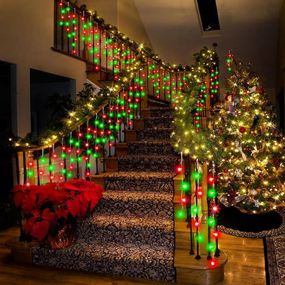 52FT Christmas Lights Outdoor, 512 LED Outdoor String Lights Waterproof Plug in with 8 Modes & Timer, Christmas String Lights for Tree Party, Garden, Holiday Decorations（Red+Green）