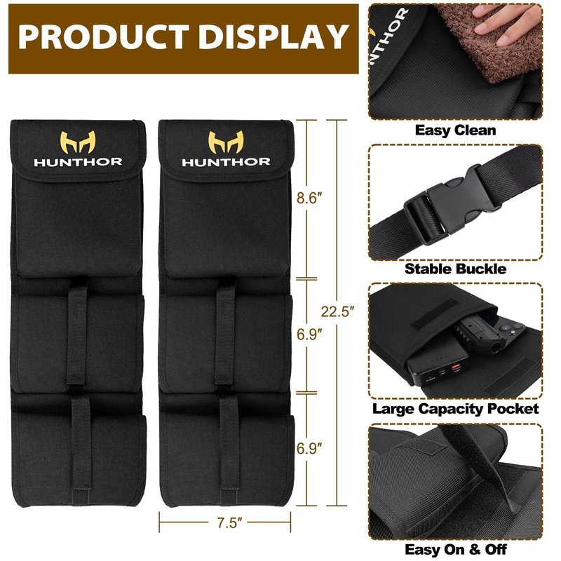 Hunthor Truck Gun Rack (A Pair), 900D Adjustable Seat Back Gun Storage, Heavy Duty Automotive Rifle Holder Hunting Accessories for Jeep, Truck, SUV, Off-Road Vehicles(Black)