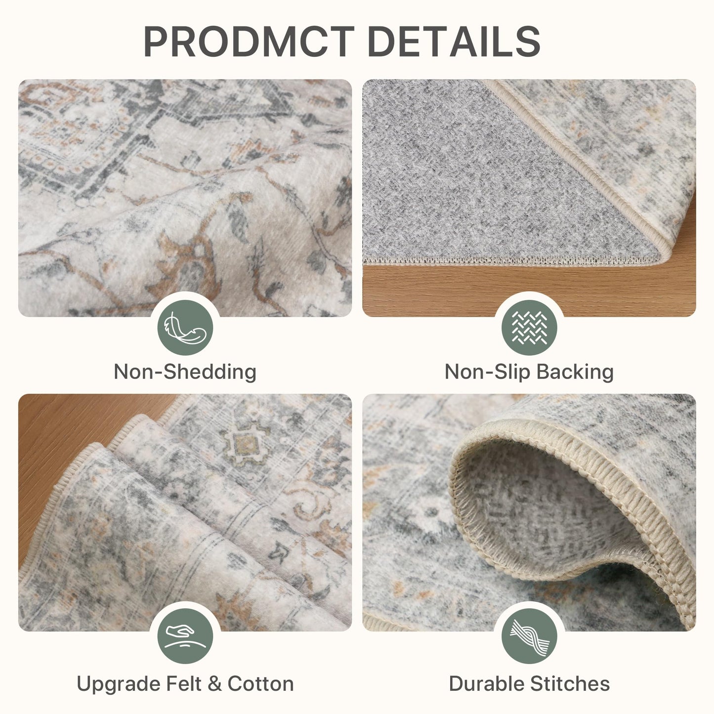 BESBLEE 8x10 Area Rugs for Living Room, Machine Washable Non Slip Vintage Rugs, Low Pile Lightweight Print Rug for Bedroom, Dining Room, Home Office, Light Taupe Brown