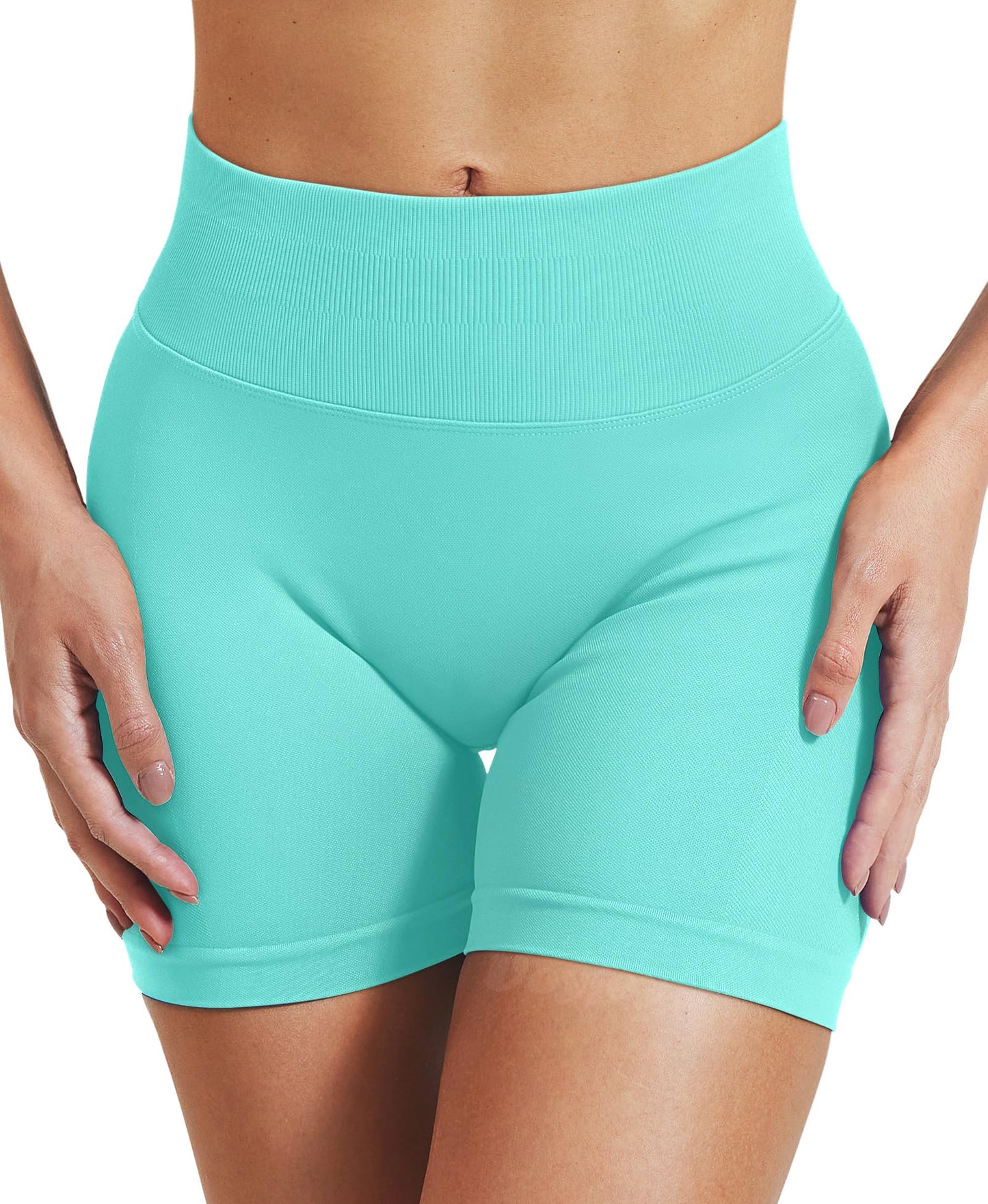 VOYJOY Women Workout Impact Shorts 2.5"/ 3.6"/ 4.5"/ 6" Scrunch Butt Lifting Gym Seamless Booty Biker Shorts Mint Green