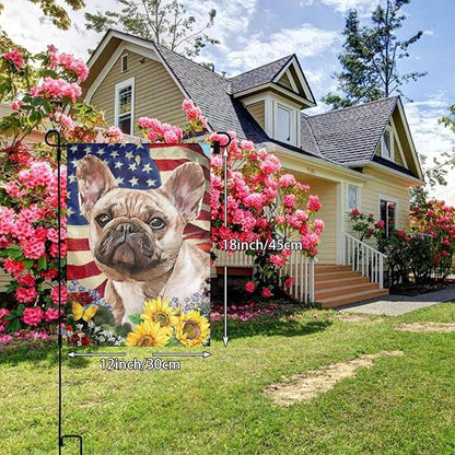 French Bulldog American Flag Patriotic Sunflower Dog Garden Flag Welcome Party Outdoor Outside Decorations Picks Home House Garden Yard Decor 12x18 Inch