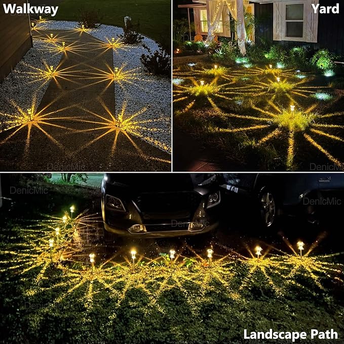 DenicMic Solar Lights Outdoor 10 Pack Waterproof 3000K Warm White LED Acrylic lamp Head Stainless Steel Stake for Landscape Lighting Path Walkway Sidewalk Backyard Patio Christmas Decor