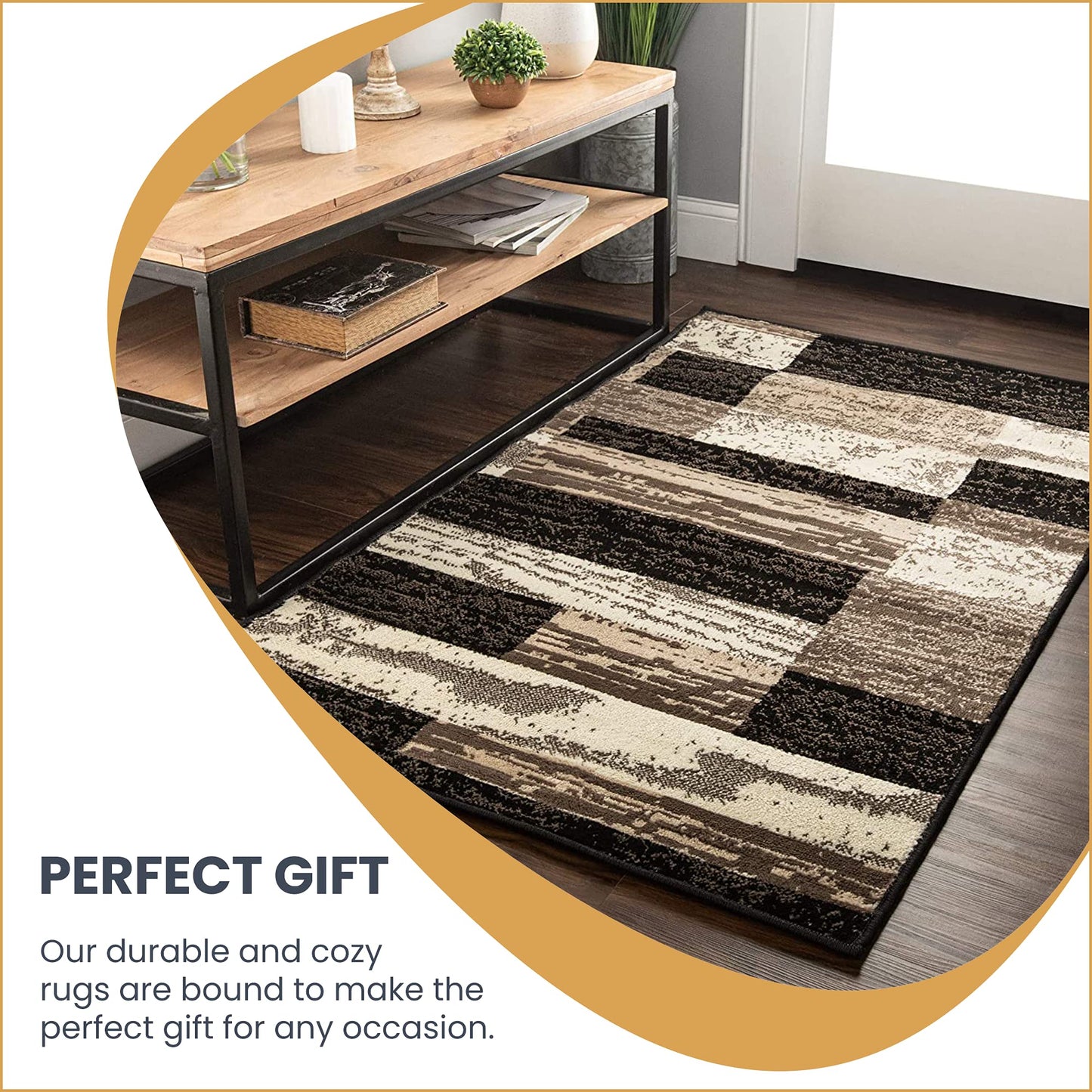 Superior Rockwood Modern Geometric Indoor Area Rug, 2'7" x 8', Chocolate