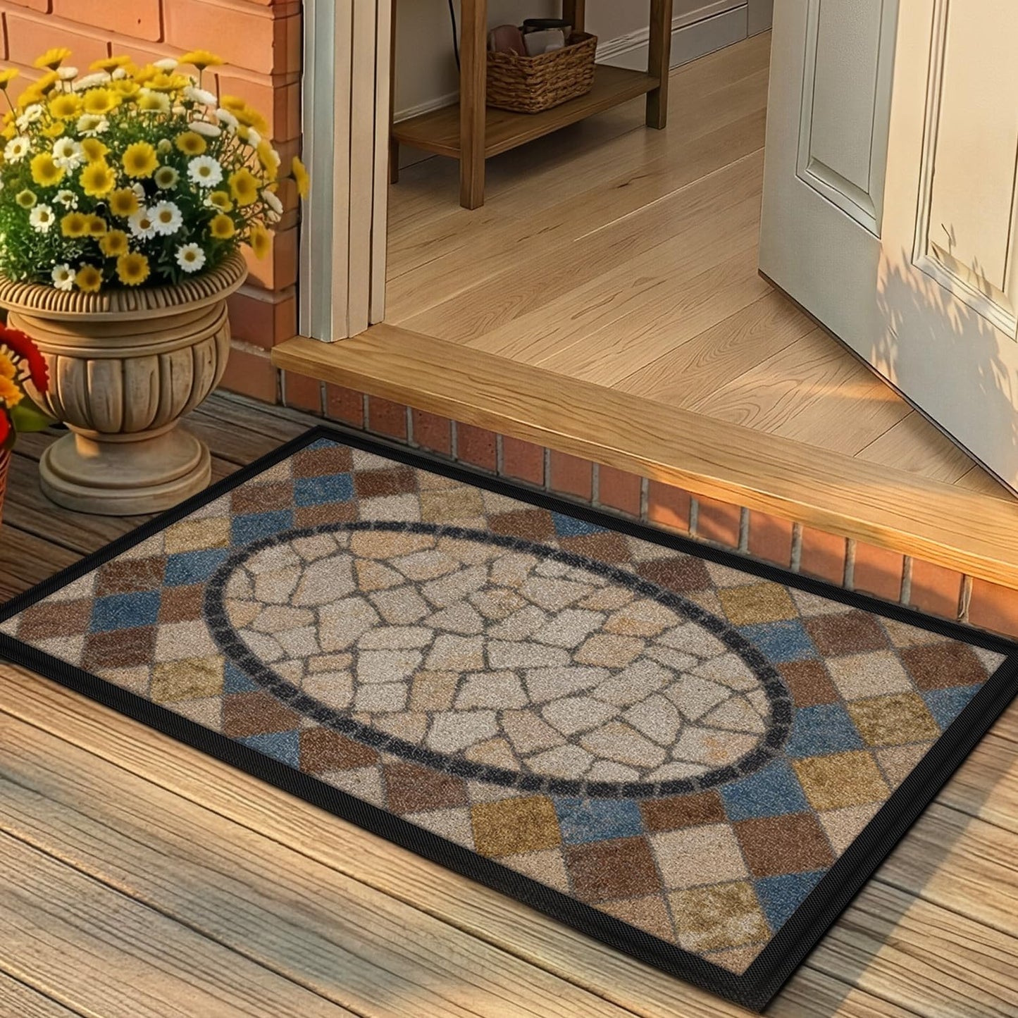 Color&Geometry Front Door Mat Outside Entrance, 24x36 Waterproof All-Season, All-Weather Doormat, Fade Resistant, Easy Clean, Low Profile Patio Porch Entryway Mat, Mediterranean Mosaic Pattern
