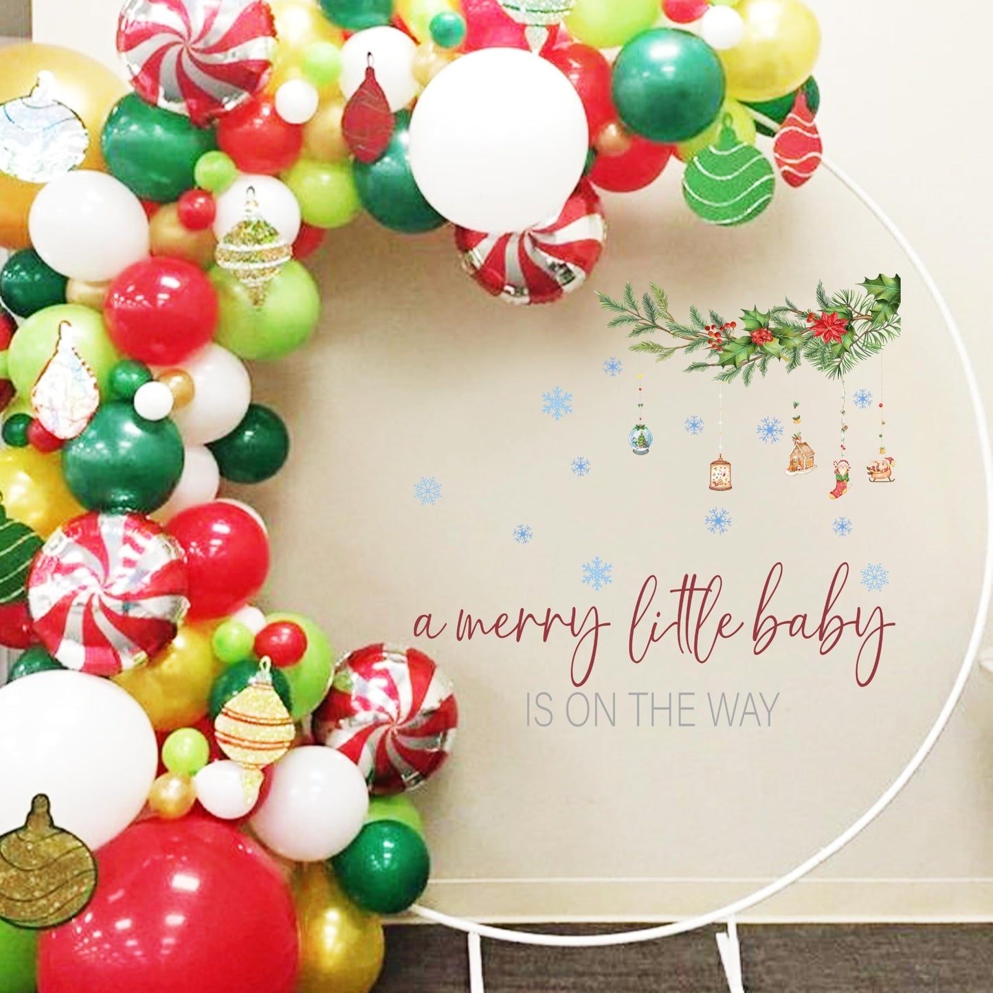 Capiont A Merry Little Baby is On The Way Decal - Christmas Theme Baby Shower Decorations，Gender-Revealing Decoration,Balloon Arch Decor