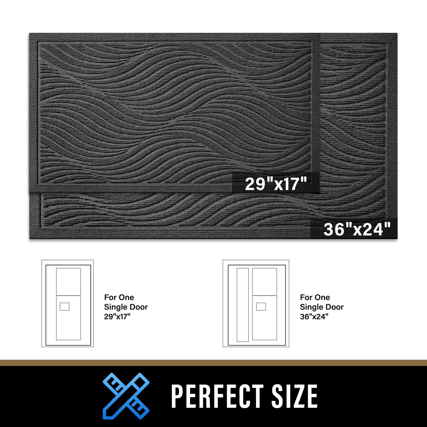 PLEASOR Front Door Mat Outside Entrance, Absorbent and Dirt Resistant Welcome Mat Indoor Outdoor, Non-Slip Backing Entry Mat, Fade Resistant, Easy Clean Low Profile Doormat for Entryway, 29x17, Grey