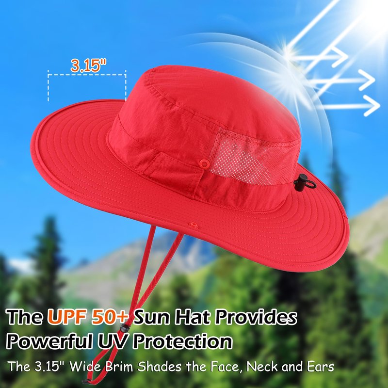 Connectyle Outdoor Wide Brim Bucket Hat for Men Women Adjustable Breathable Fishing Cap UPF 50+ Sun Protection Boonie Hat Red