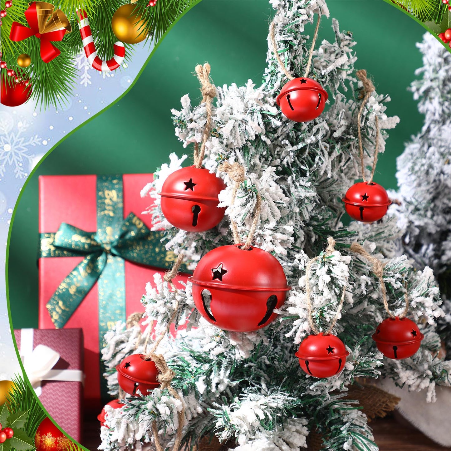 Zubebe 24 Pcs Christmas Bells Ornaments Metal Sleigh Bells with 3 Sizes 1.57" 2.5" 3.15" Christmas Tree Decor for Gift Wrapping Holiday Decoration Crafting (Red)