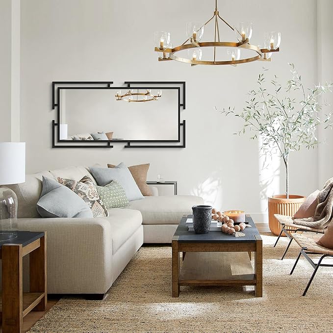 Large Mirror Wall Decor, 46.5"x23" Black Mirror with Metal Frame for Bedroom, Living Room, Tempered Mirrors for Bathroom, Horizontal/Vertical