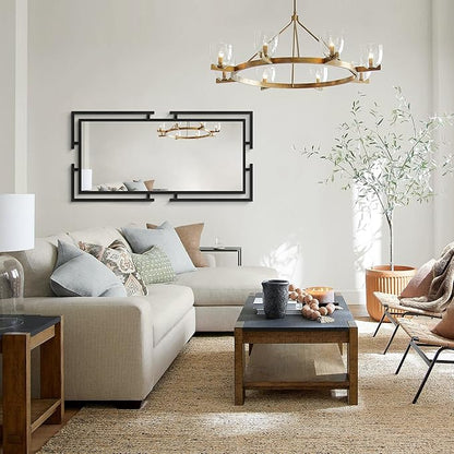 Large Mirror Wall Decor, 46.5"x23" Black Mirror with Metal Frame for Bedroom, Living Room, Tempered Mirrors for Bathroom, Horizontal/Vertical