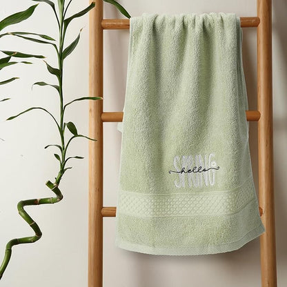 2 Pcs Hello Spring Hand Towels Gray Green Bathroom Decor 14x29 Inch 100% Cotton