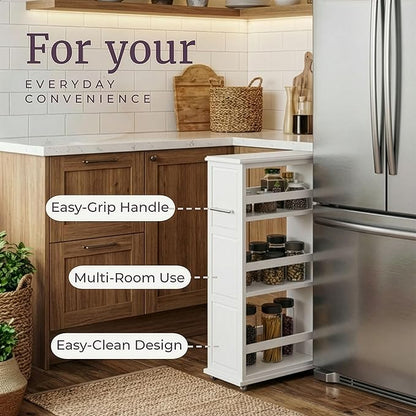 Lavish Home 3-Tier Slim Rolling Storage Cart - 16.7” x 9” Narrow Rolling Cart with Handle and Wheels for Bathroom, Laundry Room, and Kitchen Organization - Pull-Out Home Organizers (White)