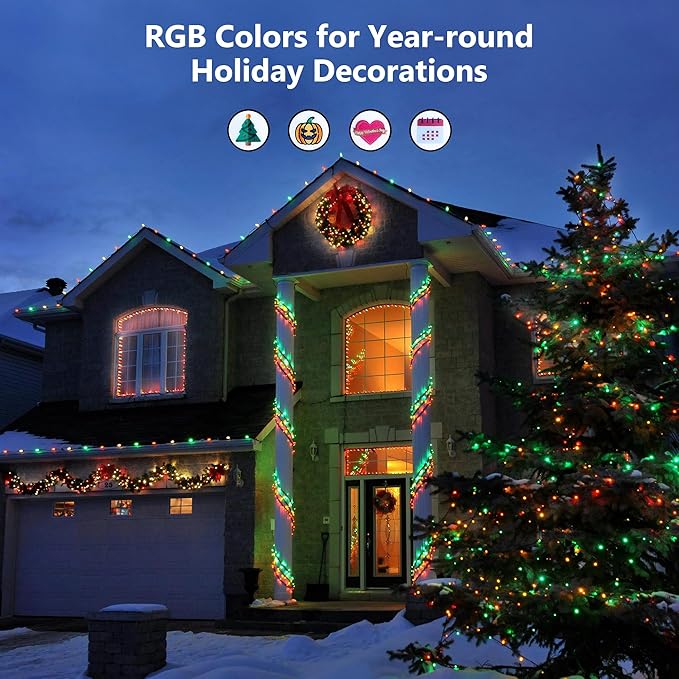 BrizLabs RGB Christmas Lights, 33ft 100 LED Color Changing Orange Purple Halloween String Lights with Remote, Dimmable Mini Light String for Indoor Outdoor Halloween Xmas Mardi Gras Year-Round Decor