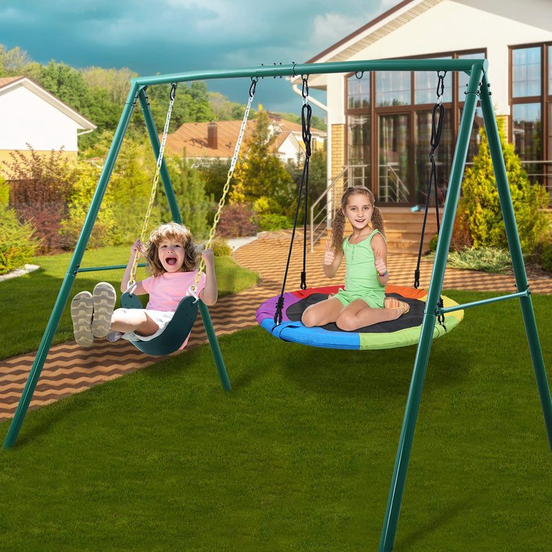 Trekassy 440lbs Swing Stand Frame, Heavy Duty Metal Swing Set Frame with Ground Stakes for Kids, Adults, Outdoor, Fits for Most Swings