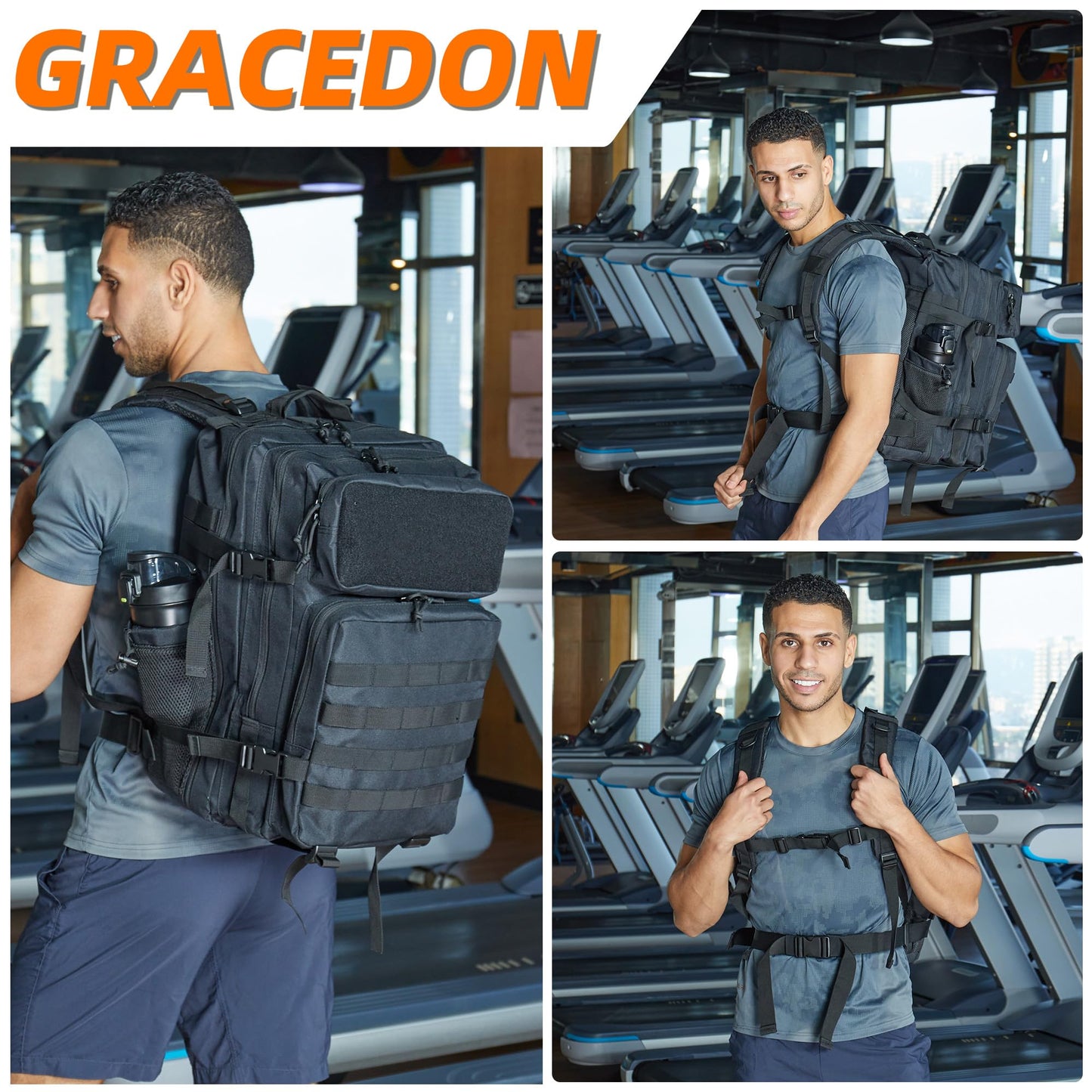 gracedon Military Tactical Backpack for Men and Women Army Camping Daypack Bug out Bag 45l Asault Pack for Travel Hiking (Black)