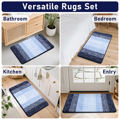 Bsmathom Bathroom Rugs Sets 4 Piece, Soft Absorbent Microfiber Bath Rugs with U-Shaped Contour Toilet Rug and Toilet Lid Cover, Thick Non-Slip Plush Shaggy Bath Mat Set,Navy Blue
