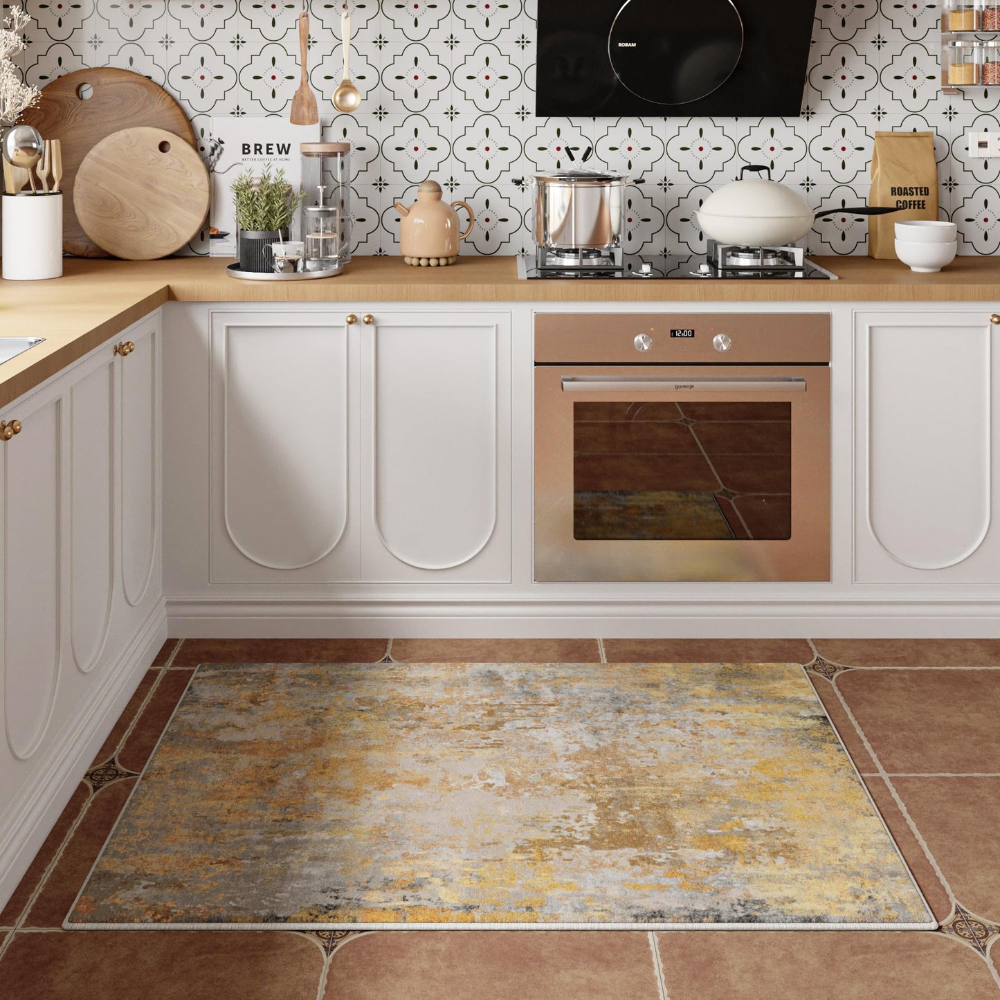 Entryway Rug 2x3 Beige Gold Door Mat Indoor Entrance 24x36, Washable Small Throw Rugs for Kitchen Floor, Entry, Front Door, Bedroom Bedside, Non-Slip Low Pile Stain & Fade Resistant, Abstract