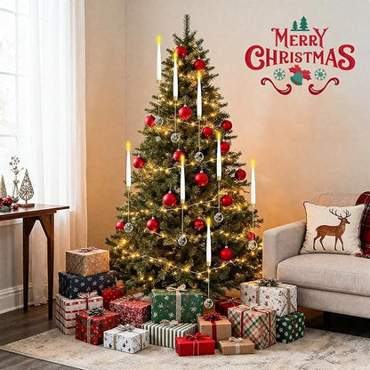 12 Pack Christmas Tree Candles，LED Flickering Flameless Candle Lights，Remote with Timer，Battery Operated Flameless Taper Window Candle for Christmas Tree Decoration&Wedding Party Décor