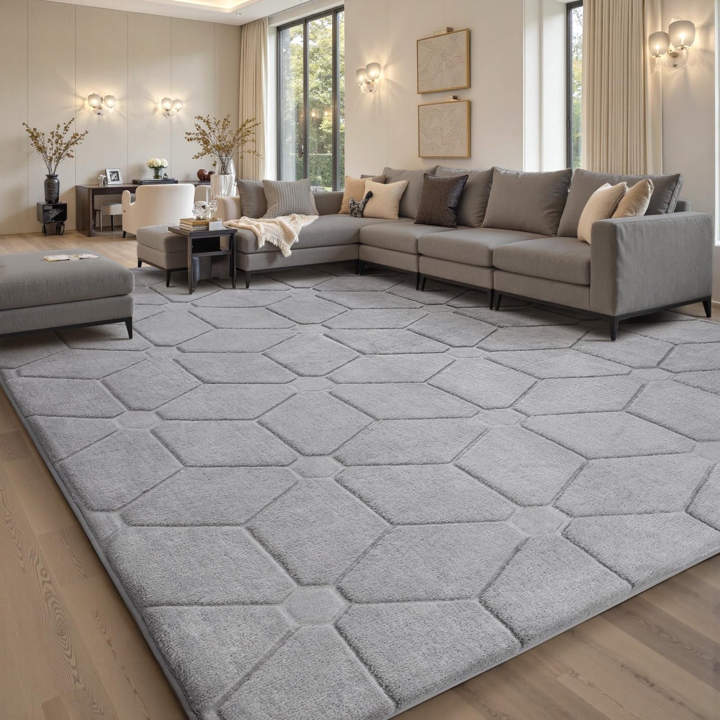 Sour Lemon Area Rugs 9x12 Living Room, Soft Large Area Rug Fluffy Grey Rugs for Bedroom，Machine Washable Area Rug Non Slip Carpet Rug for Living Room Playroom Kids Room Home Decor
