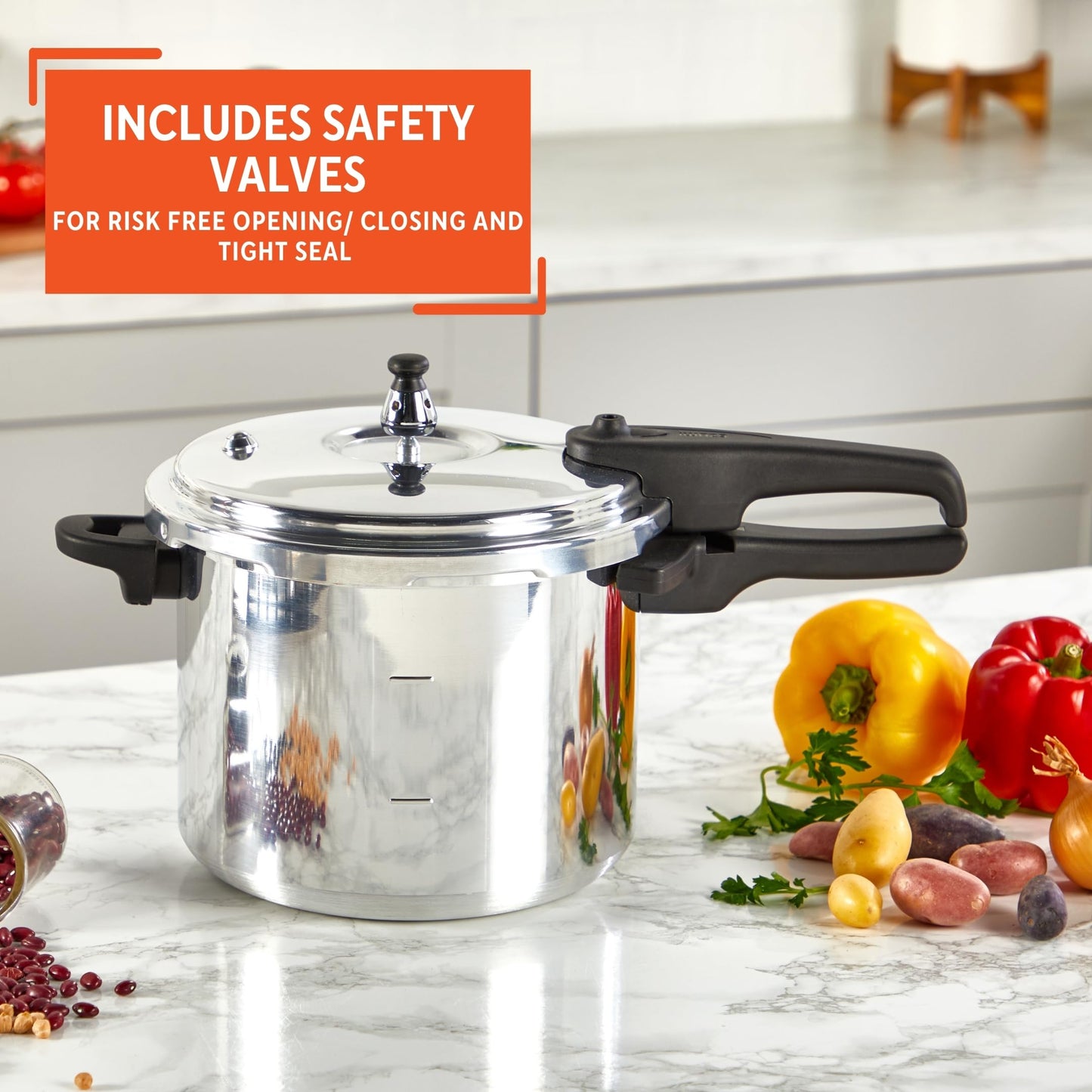 IMUSA USA A417-80801W Stovetop Aluminum Pressure Cooker 7.0-Quart,Silver