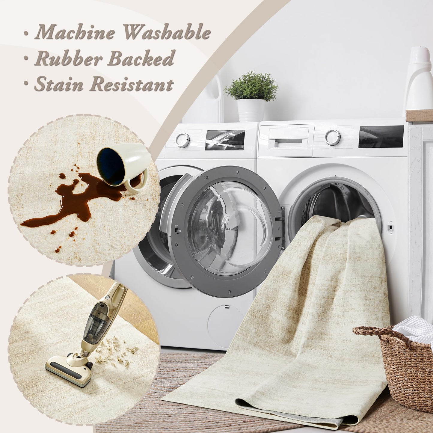 BILEEHOME 5x8 Area Rugs for Living Room, Neutral Abstract Modern Farmhouse Boho Rugs for Dining Room Bedroom, Tan Brown with Cream Beige