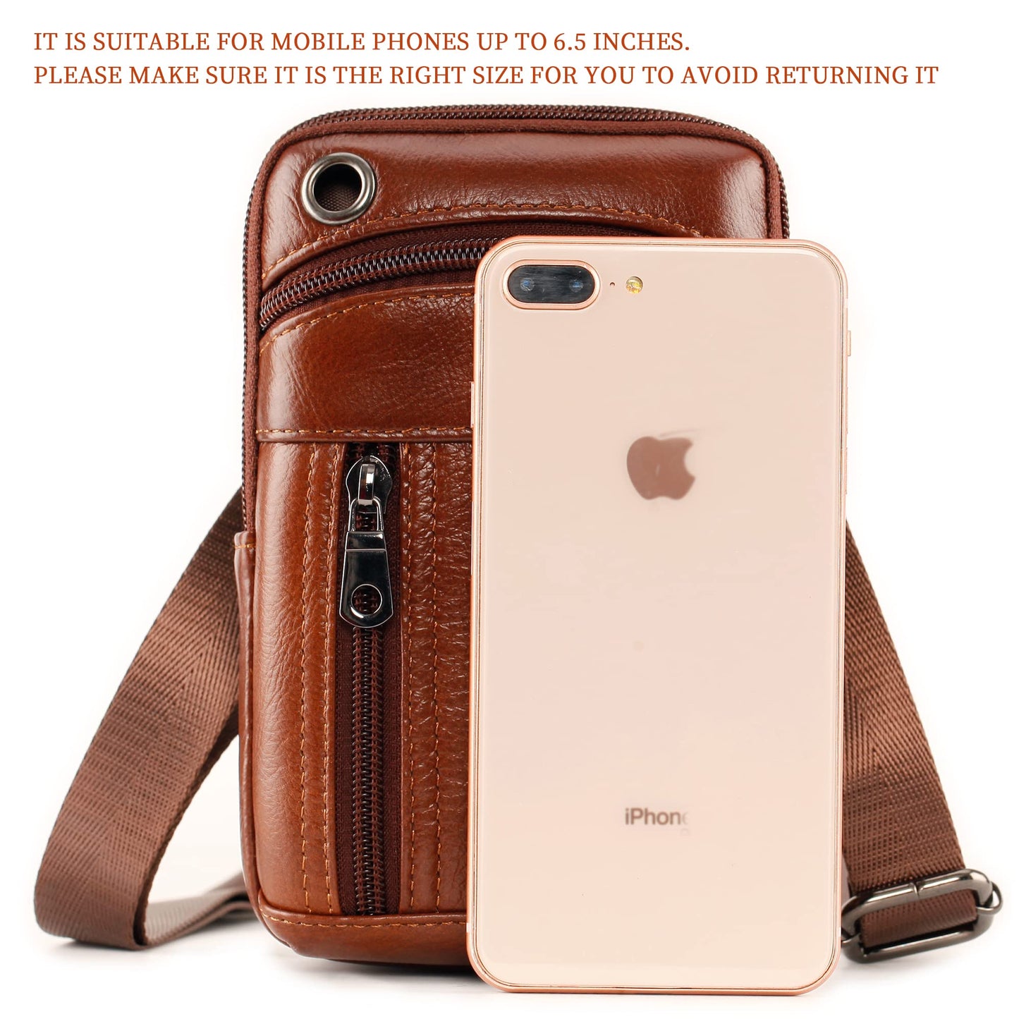Leather Cell Phone Wallet Shoulder Holster,Hip Bum Pack Pouch Belt Pouch Bolso para Hombre Crossbody Bag for Men with Card Slots Compatible with iPhone (Brown)