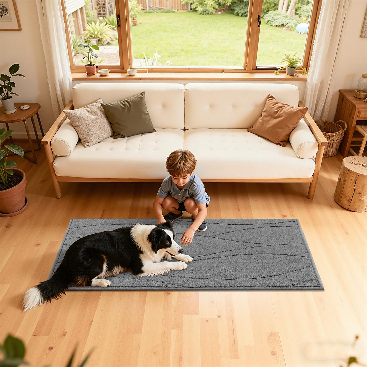 Bsmathom Kitchen Rugs Sets of 3, Non Slip Kitchen Runner, Machine Washable Non Skid Kitchen Rug, Kitchen Floor Mat for Hallway Entryway Laundry Room, Light Gray