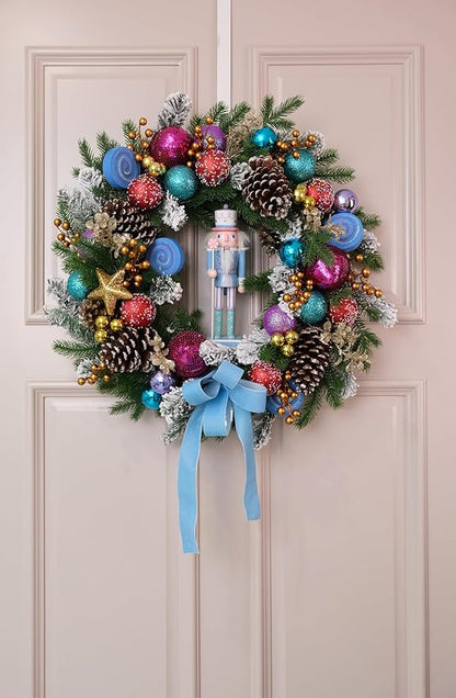 Pre-lit Christmas Wreath 28 Inch, Christmas Nutcracker Wreath Decoration for Home Front Door Porch Wall Winter Xmas Holiday Decor