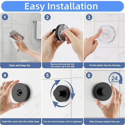 BRMUEIX 4 Pack Suction Cup Hooks for Shower,Glass Door Tile & Windows,Towel Hooks for Bathrooms,No Drill Stainless Steel Bathroom Hooks,Removable Suction Cup Wreath Hangers for Front Door(Black)