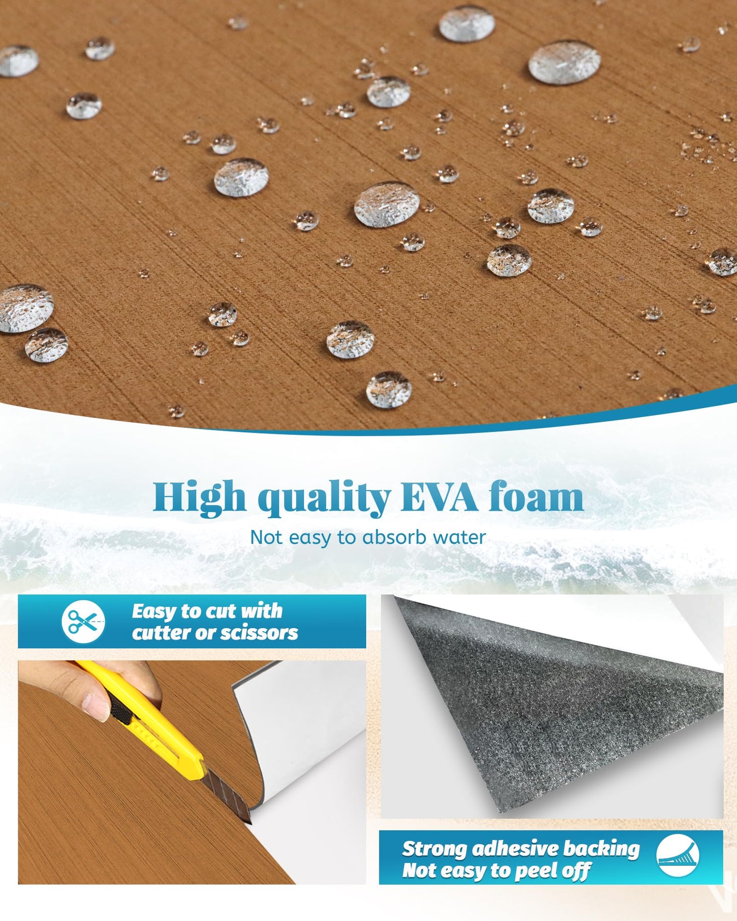 KXKZREN Boat Flooring EVA Foam Decking Sheet Mateials Non-Slip Marine Boat Deck Carpet Self-Adhesive Comfort Floor Mats for Boat Motorboat RV Yacht Kayak Cooler Top, 47" L x 16" W