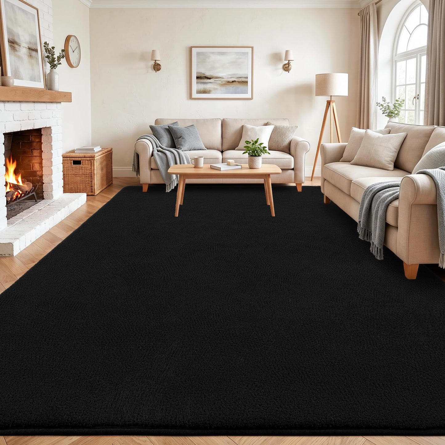 Black Large Area Rugs for Living Room Memory Foam Carpet Non-Slip Washable Rug Perfect Decor for Modern Home 4x6ft