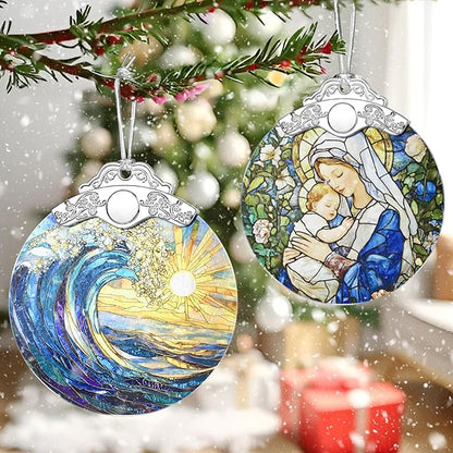 Sea Wave Ornament – Christmas Decoration & Christmas Ornament; Stained Glass Holiday Decoration (Holiday Present, Bauble Present, Gift Idea, Gift Exchange) | Heirloom Keepsakes