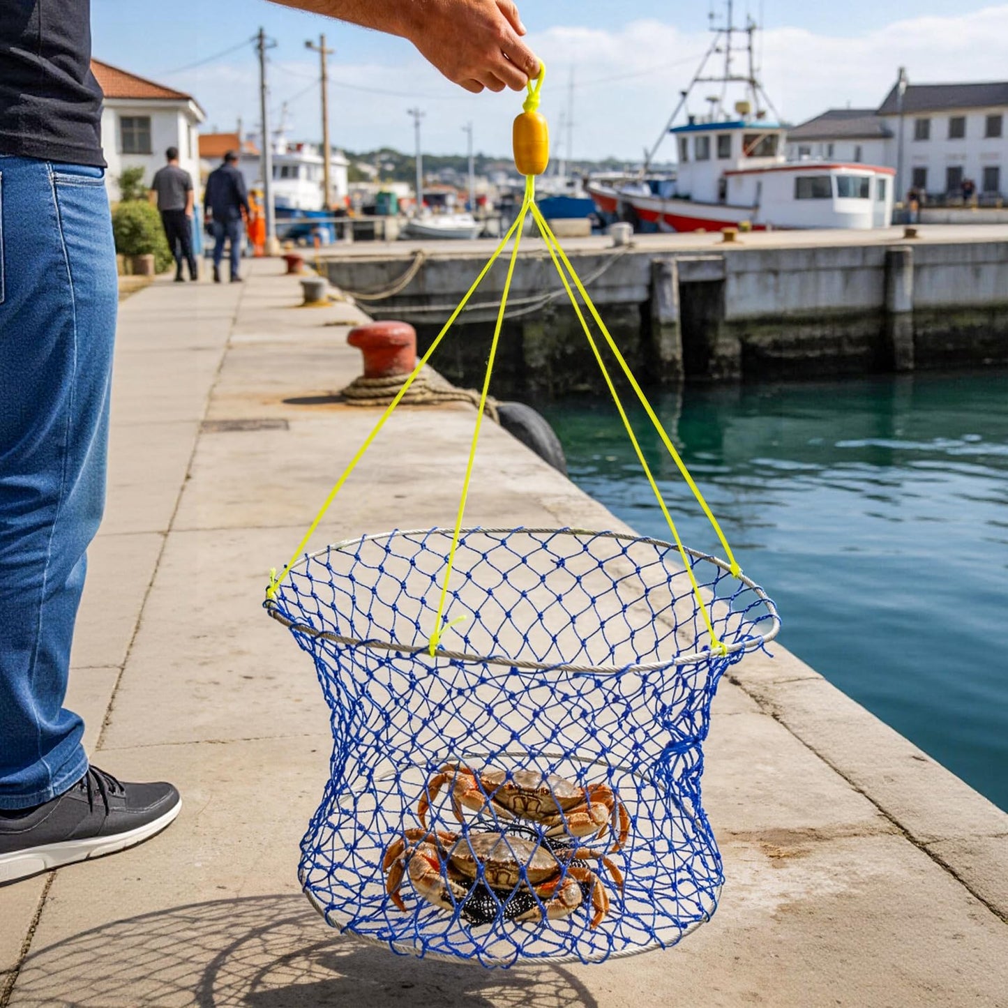Synceduo Crab Ring Trap Collapsible Fishing Hoop Net Pots for Crabbing Bait Traps for Blue Crabs Dungeness with 50ft Rope, Bait Bag, Clip & Ruler