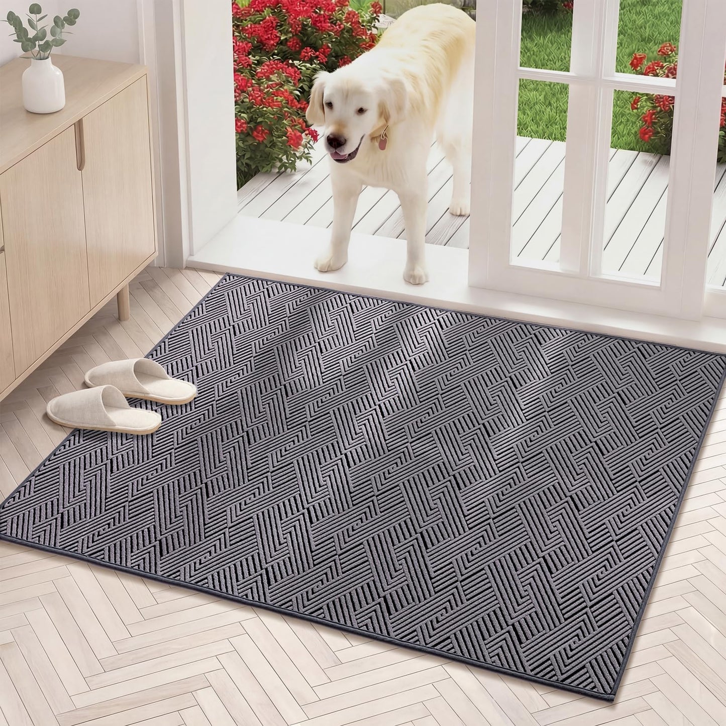 YIHOUSE Dirt Trapper Door Mat 32" x 47", Non-Slip Washable Entrance Mat, Dirt Resistant and Absorbent Welcome Mat, Low Profile Floor Mat for Front/Back Door, Entryway, Grey
