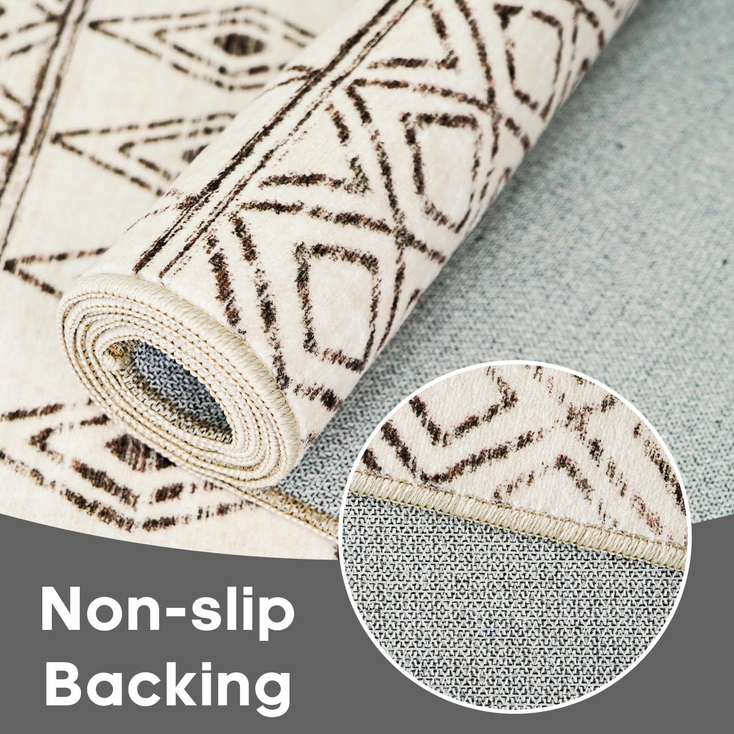 BYYVOO Small Rug 2x3 Washable - Moroccan Kitchen Area Rugs Low Pile Indoor Mat Non Slip with Rubber Backing Soft Area Rug Pet Friendly for for Entryway Front Door Bedroom 2x3 Geo Beige