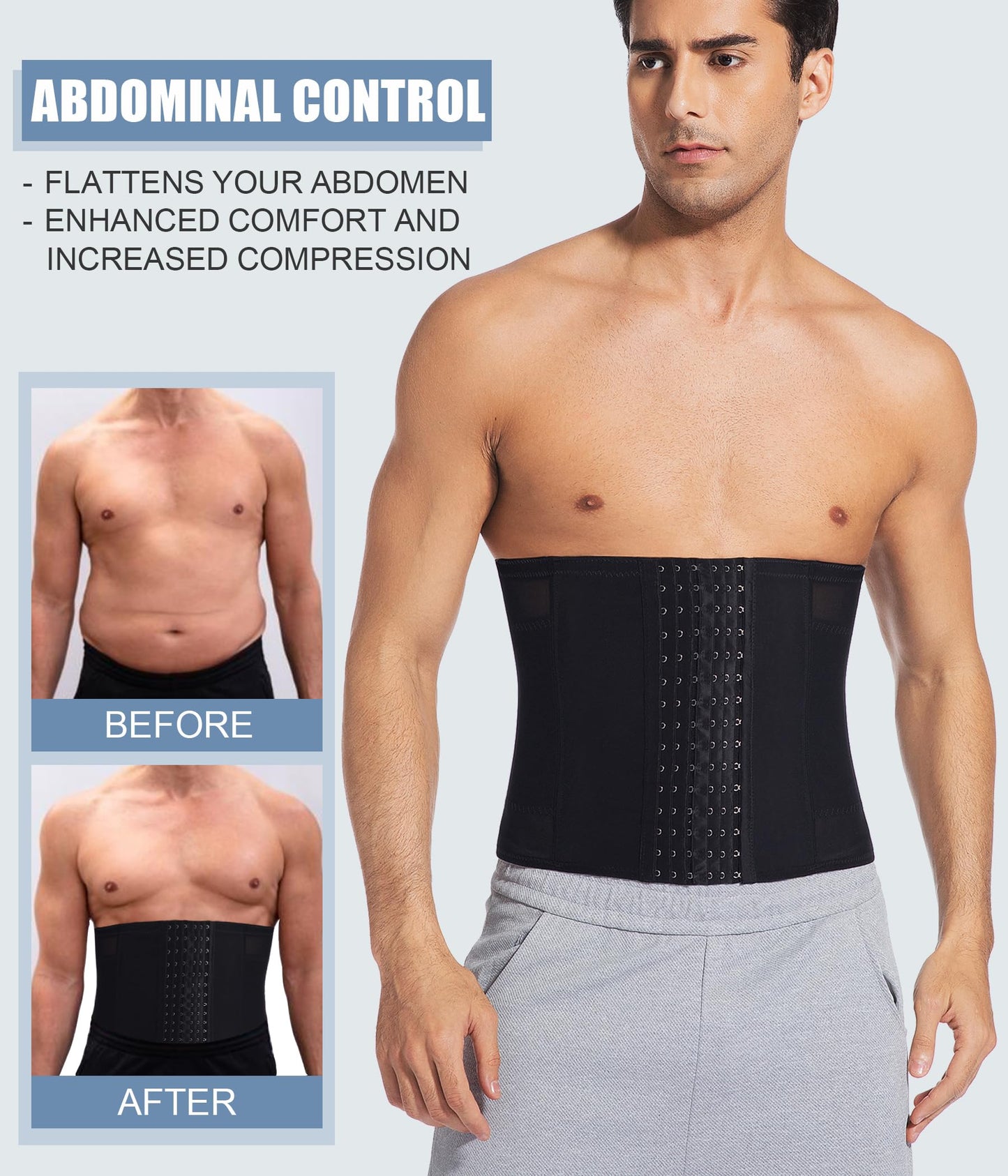 WLWLNUXI Mens Waist Trainer Trimmer Tummy Control Shapewear Slimming Girdle Stomach Band Back Support Body Shaper Belt (Black, XX-Large)