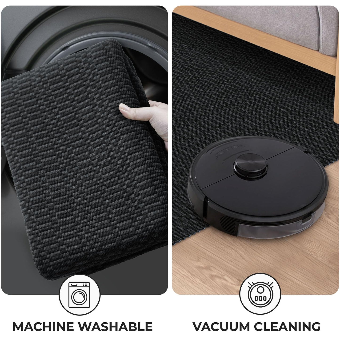 KOZYFLY Washable Entryway Rug 3x5 Ft Area Rugs Cotton Rubber Backed Throw Rugs Indoor Door Mat Kitchen Rugs Braided Floor Carpet for Front Entrance Bathroom Kitchen Living Room, Black/Grey