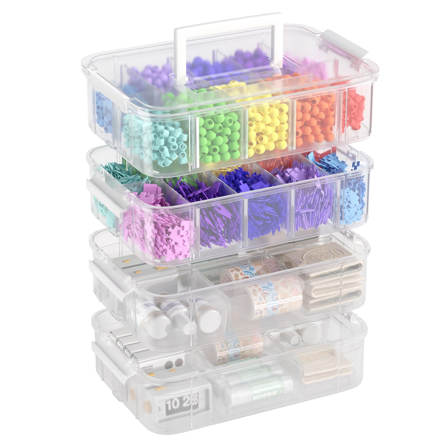 4-Tier Plastic Craft Storage and Organizers with 2 Removable Trays and 20 Adjustable Compartments, Art Supply Storage Organizer for Sewing,Puzzles,Washi Tape,Nail Polish