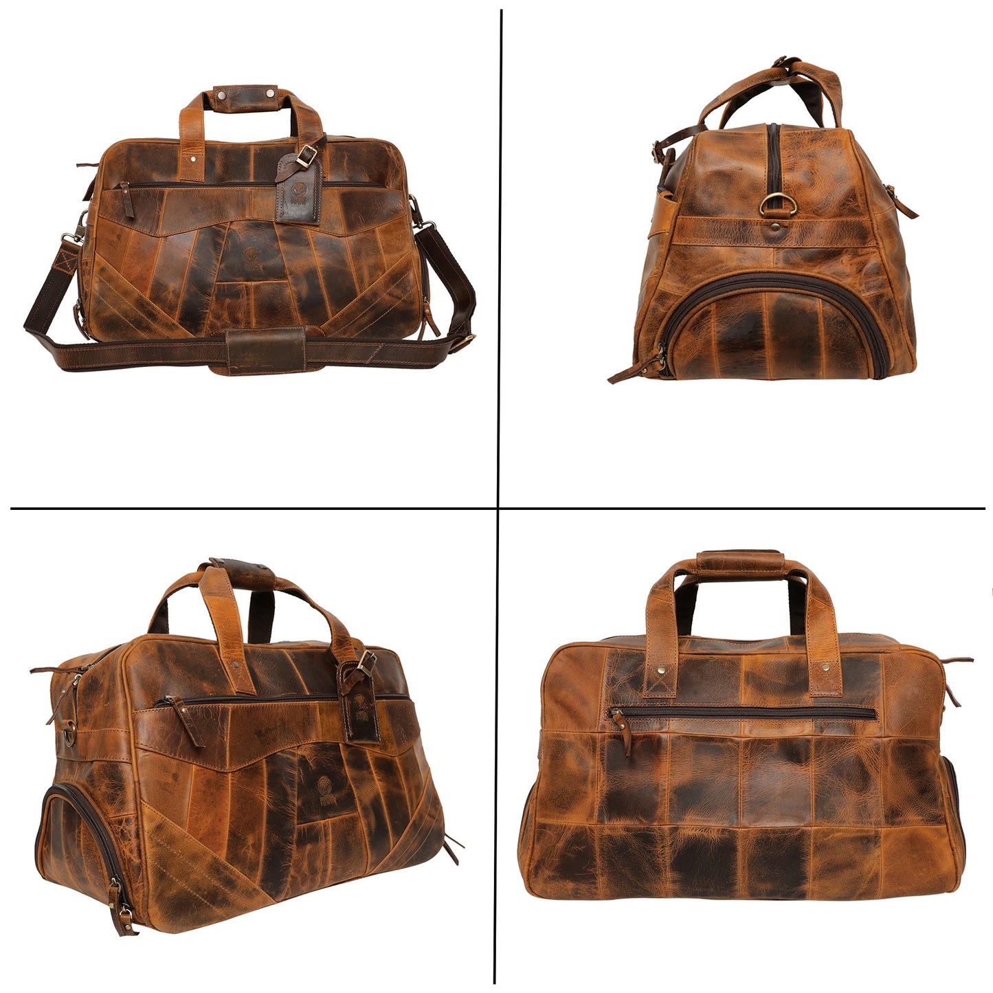 Leather Duffle Bags for Men - Handmade Full Grain Leather Weekender Bag with 2 Shoe Compartment, Underseat Carry On Travel Luggage