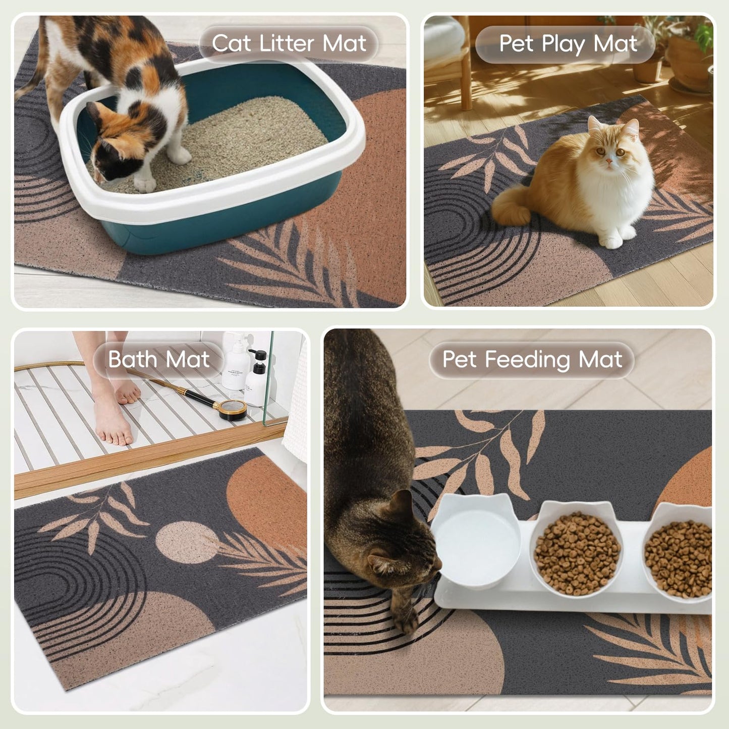 Cat Litter Mat Litter Trapping Mat, 24"x15" Waterproof Urine Proof Litter Box Mat Catcher Mat Non-Slip Washable for Kitty Kitten, Black