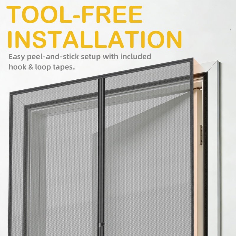 Magnetic Screen Door – 34" x 81" with Strong Magnets, Self Sealing Hands Free Mesh Curtain for Interior Door, Fits 32" x 80" Standard US Door, Keep Bugs Out, Pet and Kid Friendly, Easy Install, Black