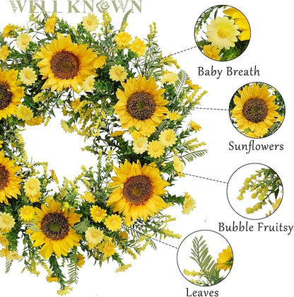 Well Known 21 Inch Sunflower Wreath for Front Door - Yellow Fall and Summer Decor - Handmade Silk Floral Arrangement for Home, Party, Festival, Wedding