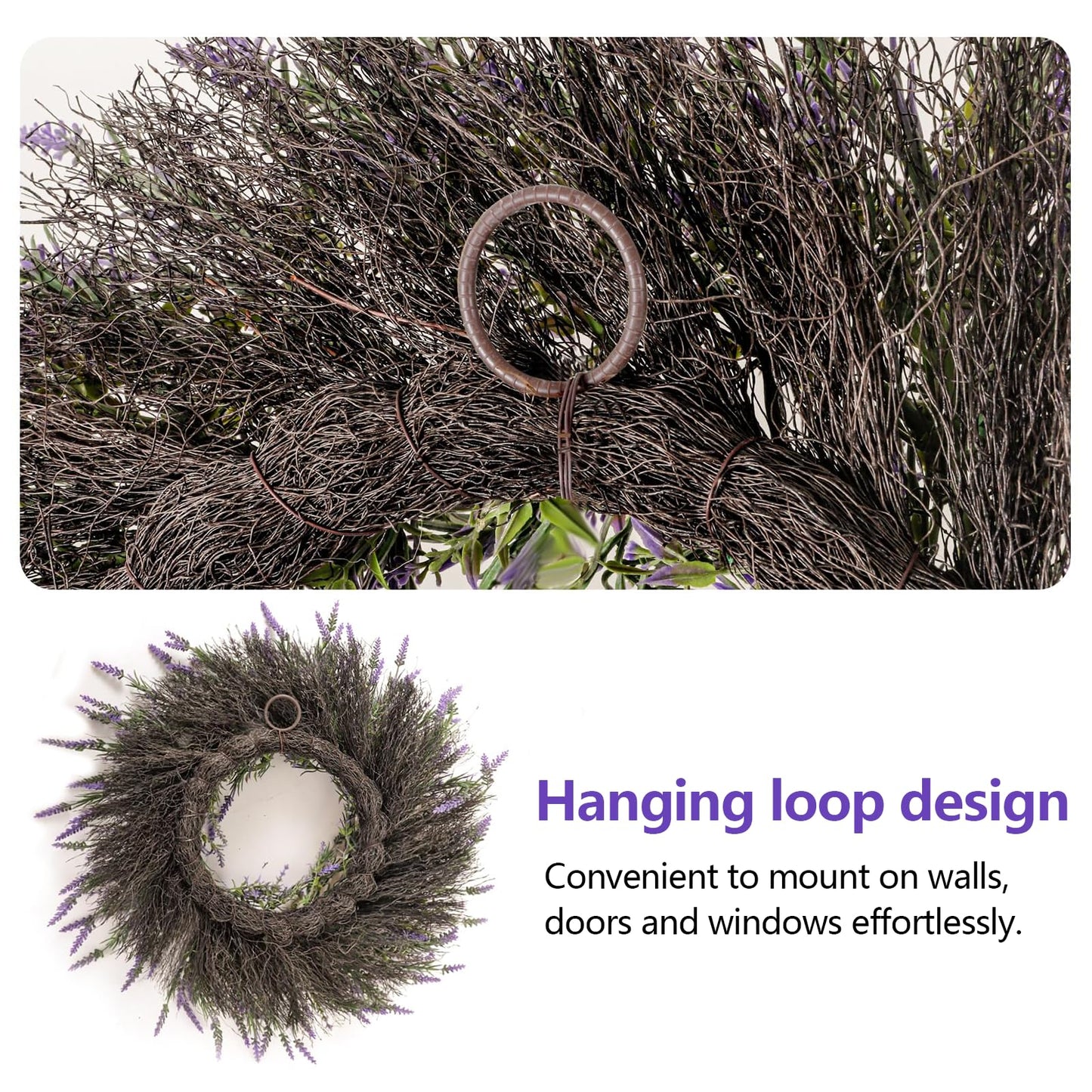 26'' Lavender & Eucalyptus Wreath for Front Door, Window - Artificial Eucalyptus Leaves Greenery Outdoor Wreath for Wedding Farmhouse Porch Wall Room Home Decor (Purple)